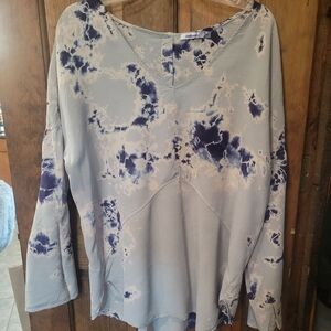 NEW Redhaute Silk Tie-Dye Top - Blue and gey
